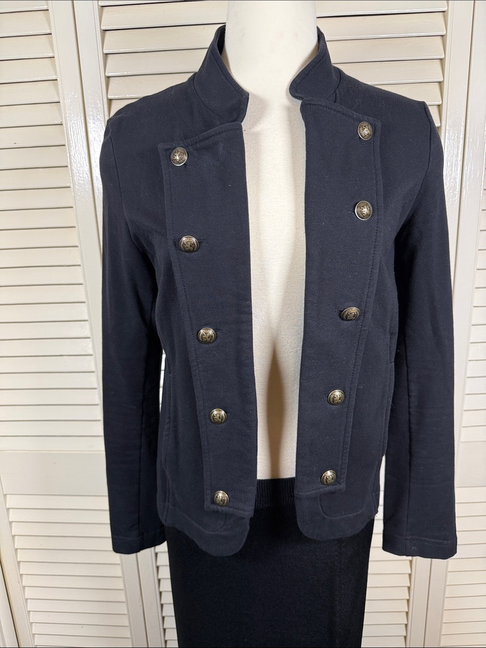 Tommy Hilfiger Black Military Band Jacket Knit Blazer Crest Buttons Medium